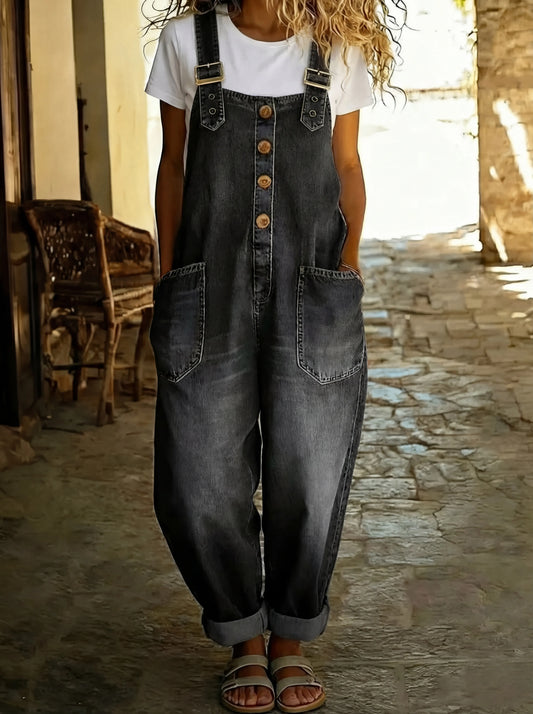 Andrea | Denim Wide-Leg Jumpsuit With Front Pockets