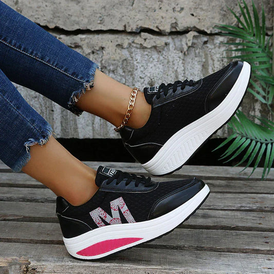Angela | Chunky Platform Mesh Lace-Up Sneakers