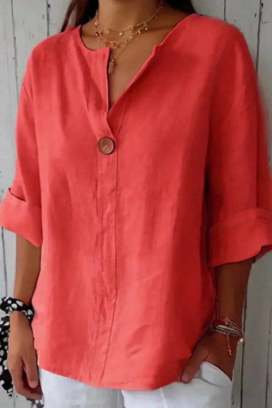 Bonnie | Relaxed Linen Blouse with V-Neck Button Detail
