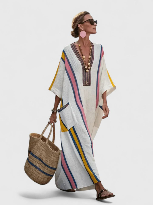 Bonnie | Striped V-Neck Bohemian Maxi Dress