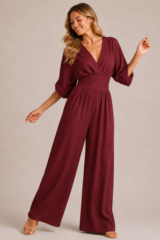 Carol | Wide Leg Wrap Jumpsuit with Belted Waist