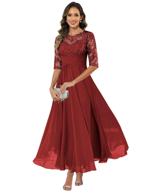 Catherine | Lace Maxi Dress With Sheer Sleeves