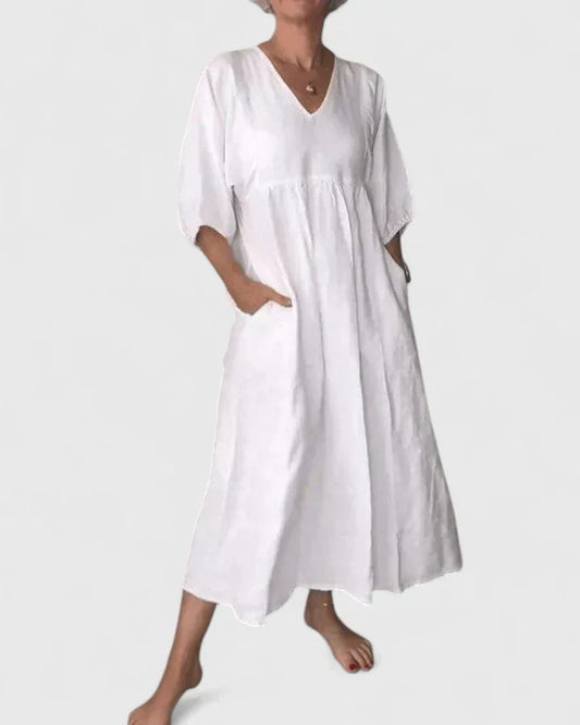 Connie | Linen V-Neck Maxi Dress with Pockets