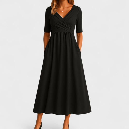 Cynthia | Wrap V-Neck Midi Dress with Pockets