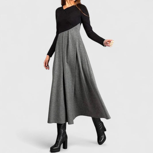 Debbie | Long Sleeve Color Block Pleated Maxi Dress