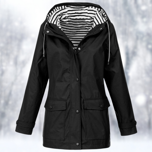 Donna | Hooded Waterproof Rain Jacket with Striped Lining