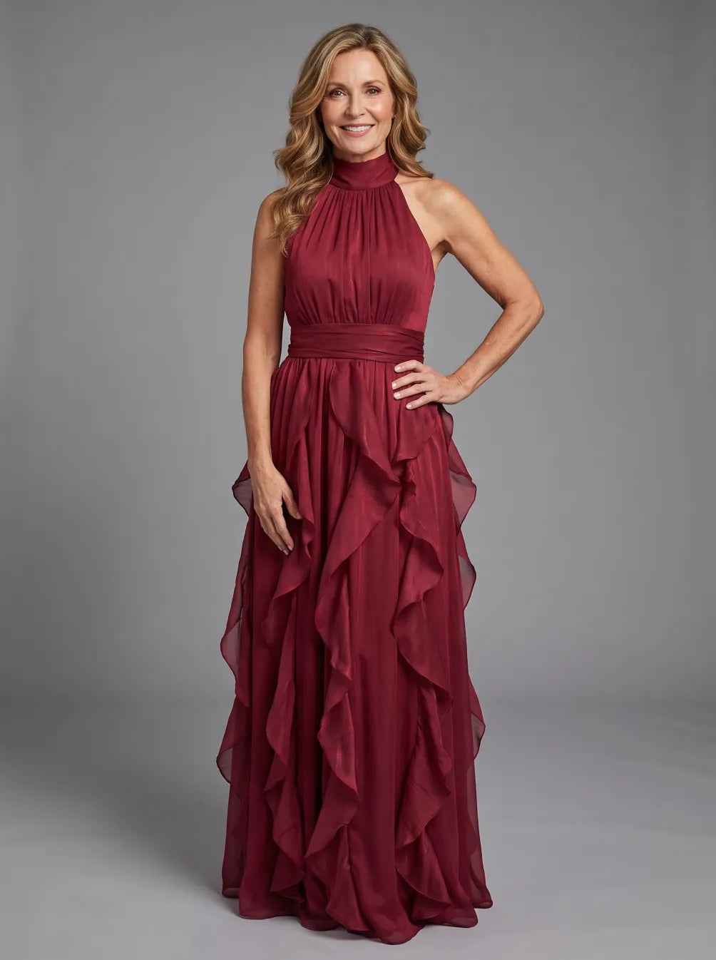 Gail | Elegant Halter Ruffle Maxi Dress