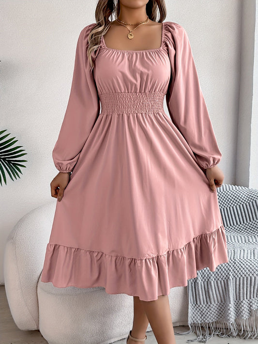 Janet | Square Neck Long Sleeve Midi Dress With Front Slit