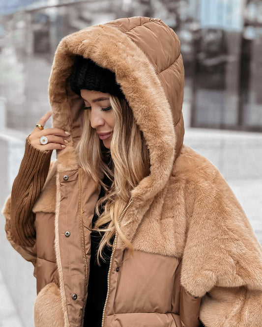 Judith | Oversized Hooded Quilted Puffer Jacket with Faux Fur Trim