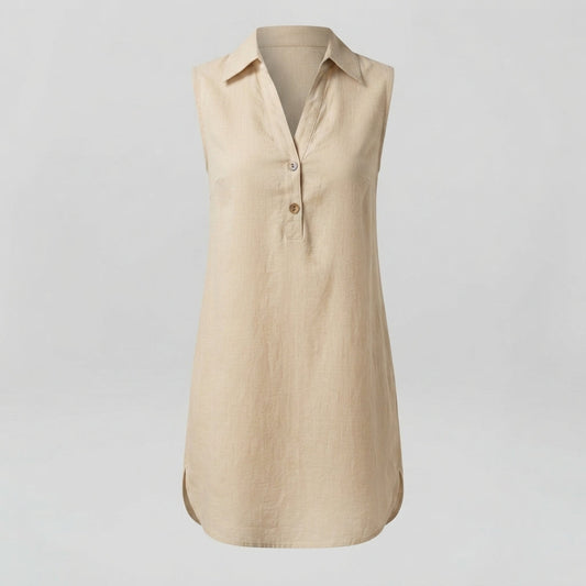 Judith | Sleeveless Collared Linen Shirt Dress