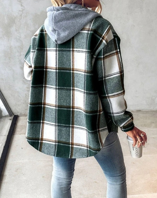 Judy | Plaid Hooded Button-Front Shacket