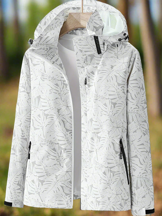Kelly | Hooded Leaf Print Jacket With Zip Pockets