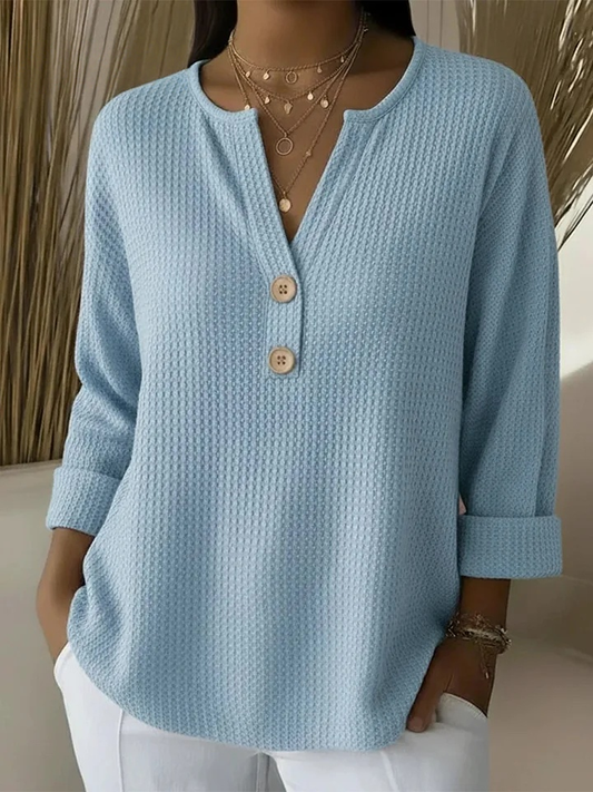 Kim | Waffle Knit Henley Top