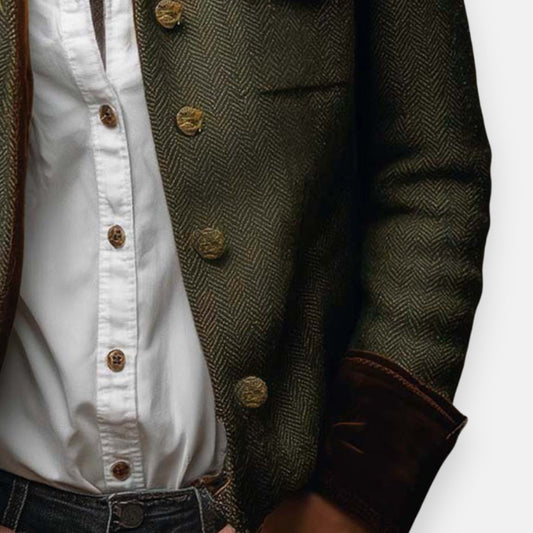Laura | Herringbone Tweed Jacket with Velvet Cuffs