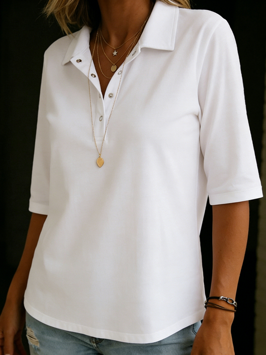 Lisa | Button V-Neck Polo Shirt with 3/4 Sleeves