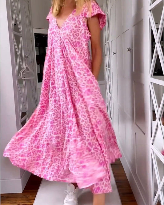 Nancy | Leopard Print V-Neck Maxi Dress with Pockets