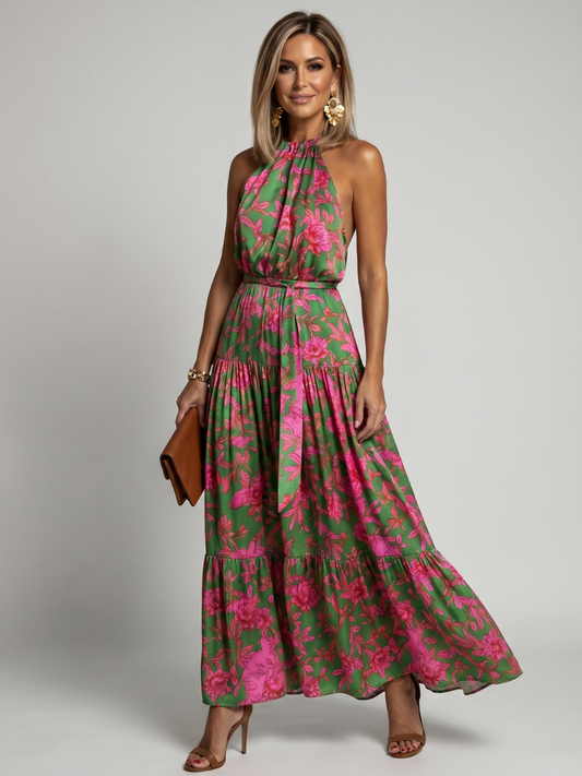 Rhonda | Floral Halter Maxi Dress with Tiered Skirt