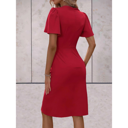 Rita | Wrap Midi Dress with V-Neck and Flutter Sleeves