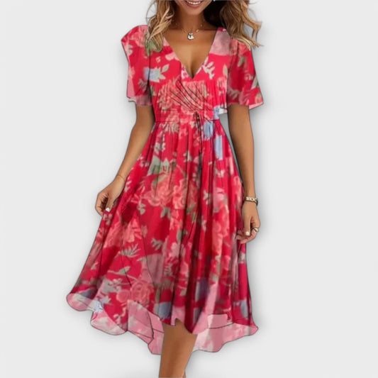 Robin | Floral Wrap Midi Dress with Flutter Sleeves