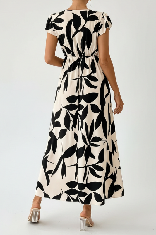 Robin | Wrap Maxi Dress with Leaf Print