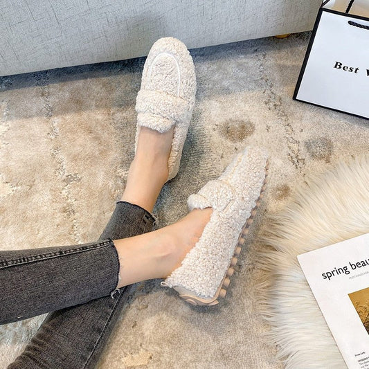 Sandy | Textured Faux Shearling Loafers