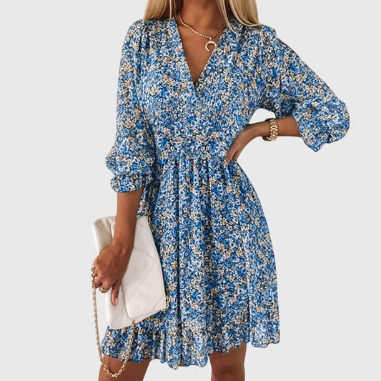 Sharon | Floral V-Neck Mini Dress with Puff Sleeves