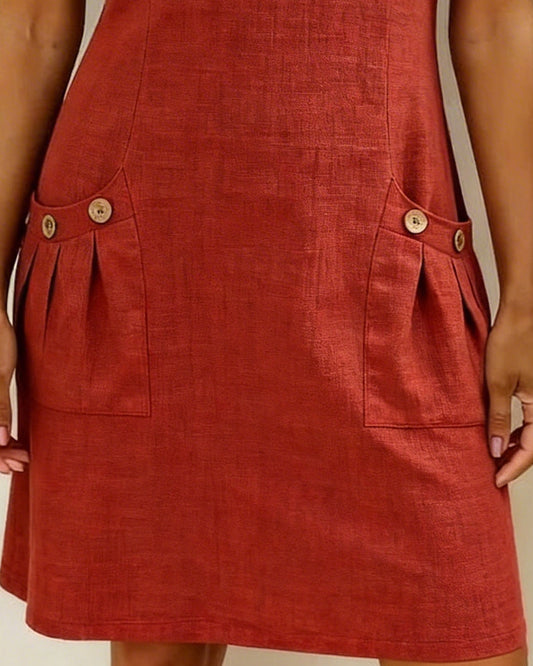 Sharon | Linen Zip Front A-Line Dress With Pockets