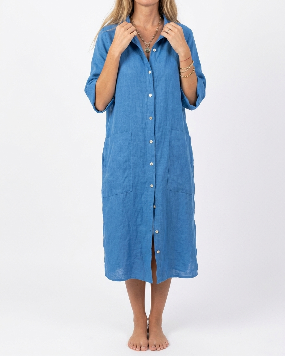Stephanie | Relaxed Linen Midi Shirt Dress