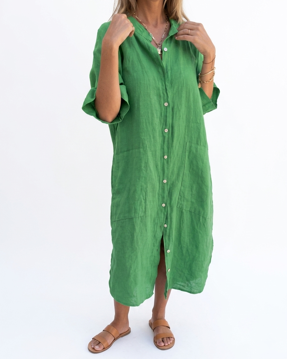 Stephanie | Relaxed Linen Midi Shirt Dress