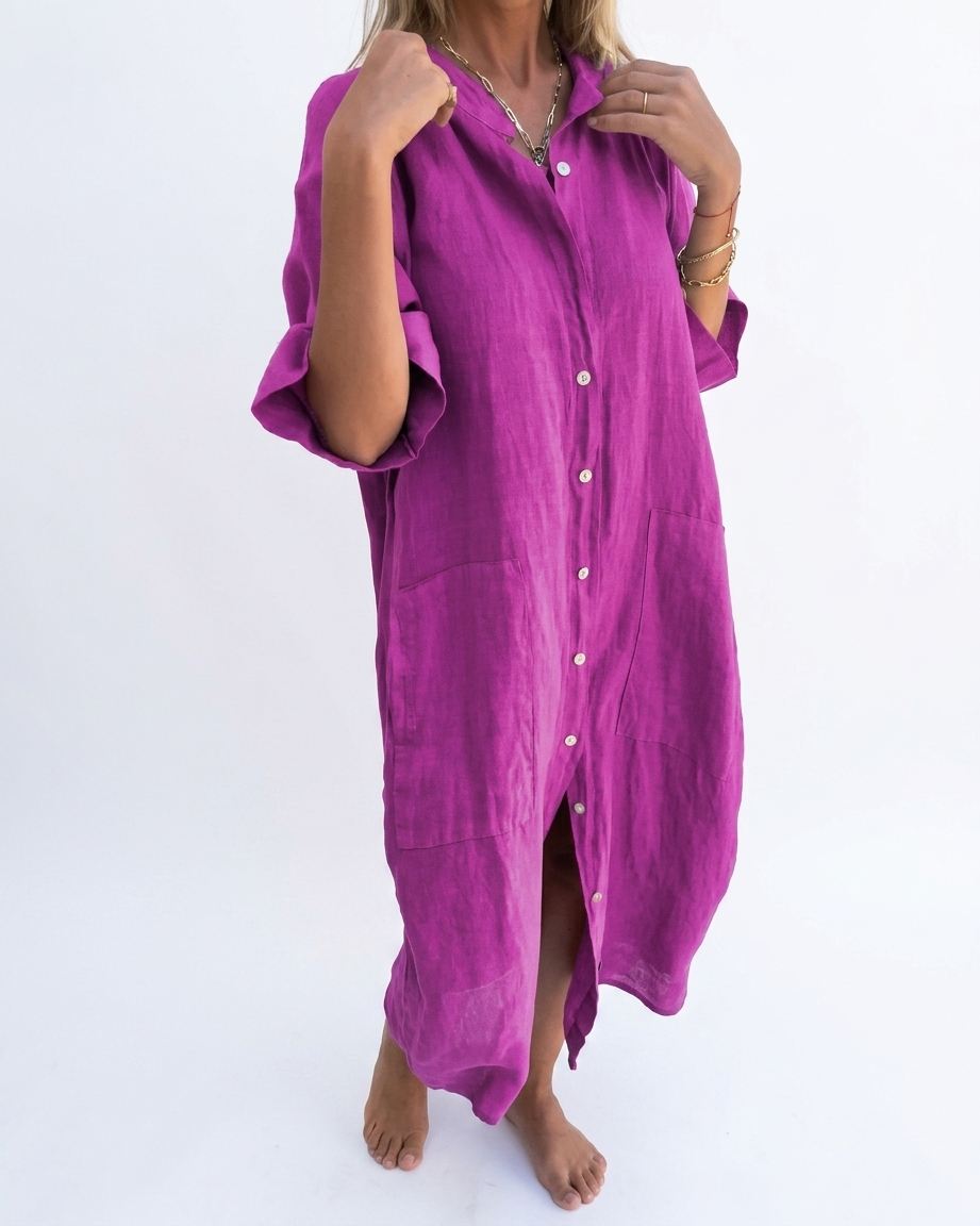 Stephanie | Relaxed Linen Midi Shirt Dress