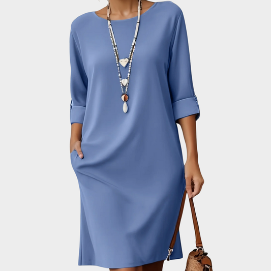 Stephanie | Relaxed Round Neck Midi Dress with Side Slit