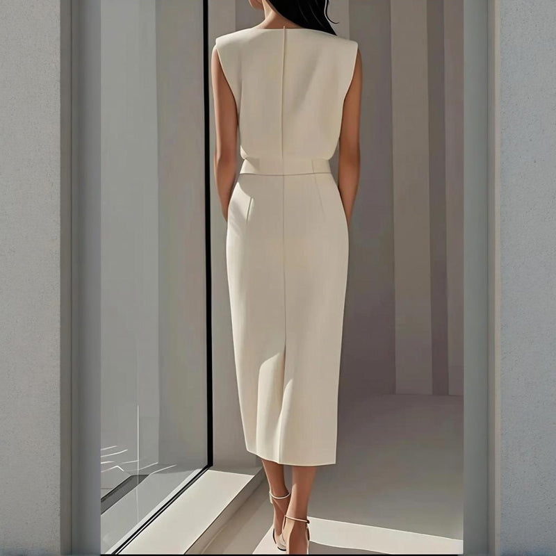 Tammy | Sleeveless Tailored Button Split Midi Dress