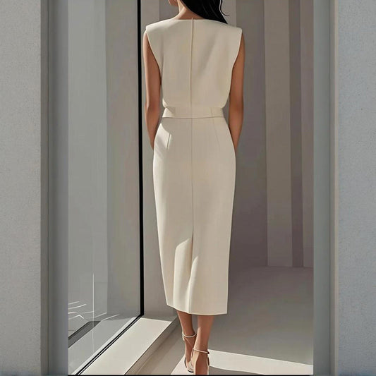Tammy | Sleeveless Tailored Button Split Midi Dress