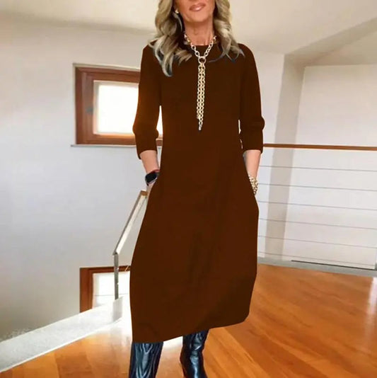 Tracy | Long Sleeve Round Neck Midi Dress