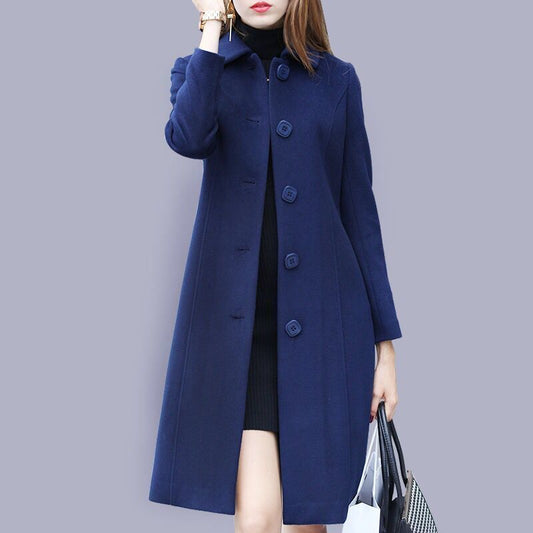 Women's Fitted Waist Long Coat With Button Front