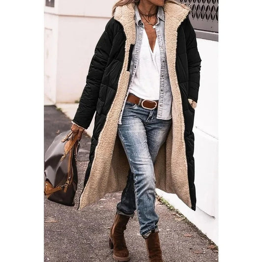 Women's Longline Puffer Jacket with Sherpa Lining