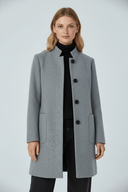 Women's Tailored Wool Coat with Stand Collar
