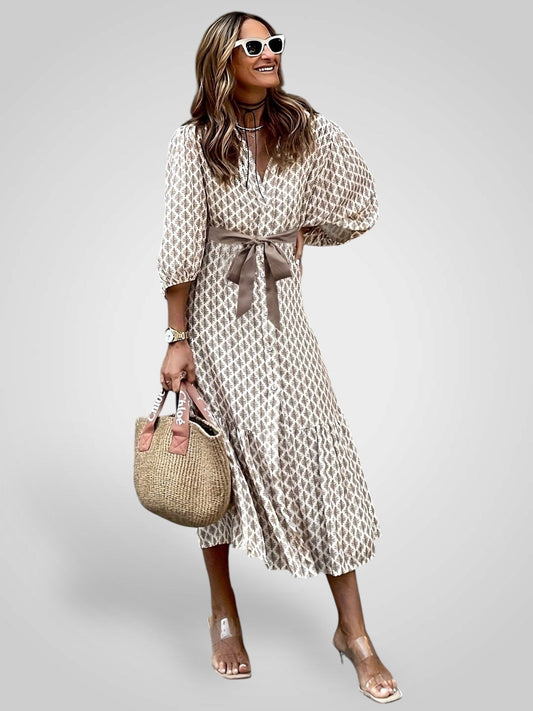Yvonne | Bohemian Printed Belted Midi Dress