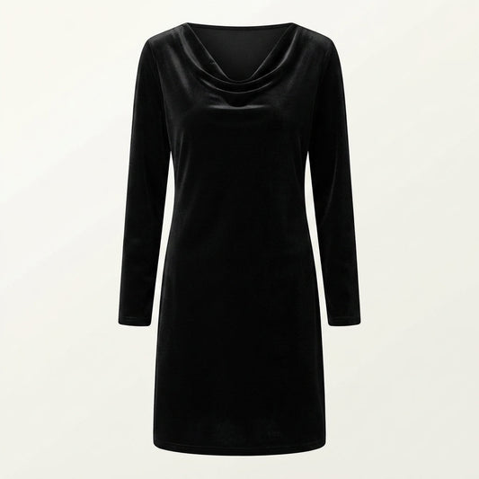 Yvonne | Velvet Midi Dress with Cowl Neck and Long Sleeves