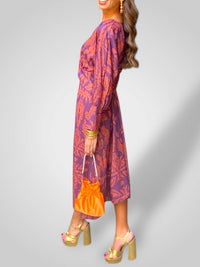 Alice | Paisley Print Wrap Midi Dress with Long Sleeves