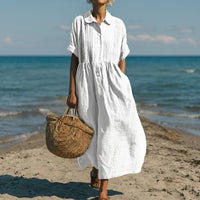 Amanda | Relaxed Linen Midi Dress with Pintuck Detail