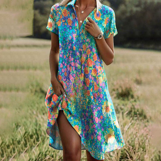 Amy | Floral Midi Dress with Collar and Front Split