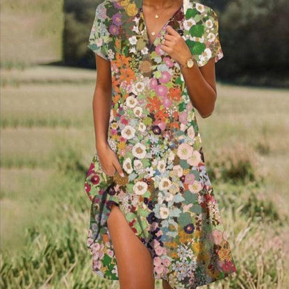 Amy | Floral Midi Dress with Collar and Front Split