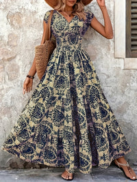 Andrea | Bohemian Paisley Print Maxi Dress with V-Neck