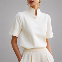 Andrea | Structured Mock Neck Short Sleeve Blouse