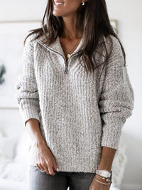 Andrea | Textured Knit Quarter Zip Sweater