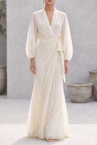 Angela | Elegant Wrap Maxi Dress with Puff Sleeves