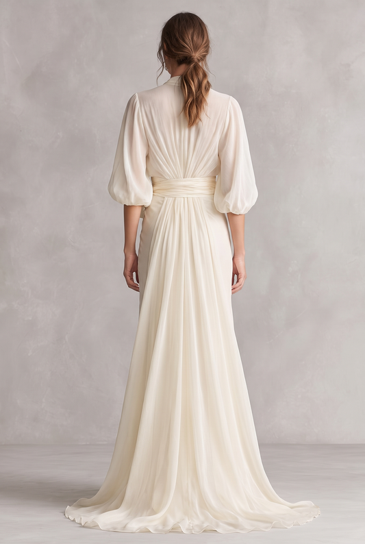 Angela | Elegant Wrap Maxi Dress with Puff Sleeves