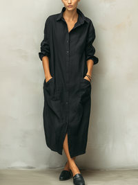 Angela | Linen Shirt Collar Long Sleeve Dress