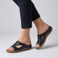 Anne | Leather Open Toe Slides with Cutout Detail